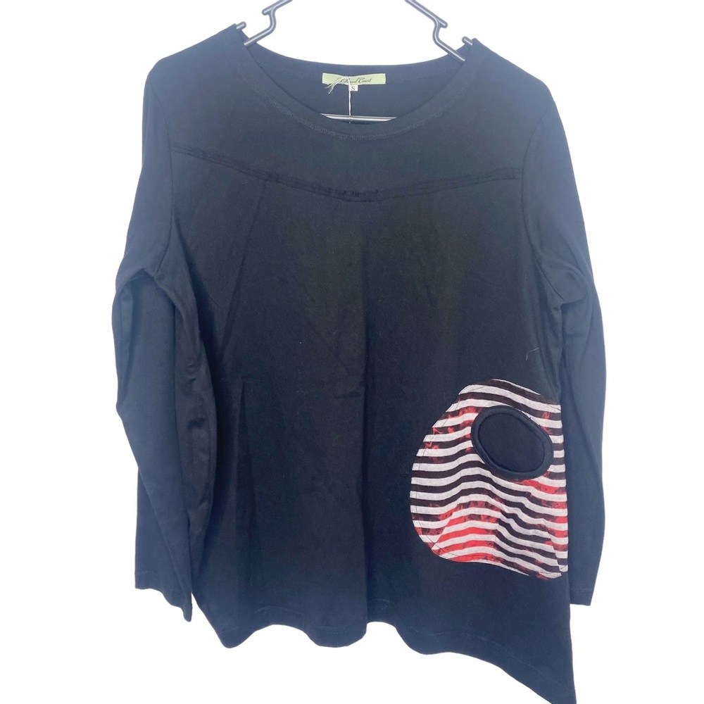 Redwood Court black knit top asymmetrical size small NWT b